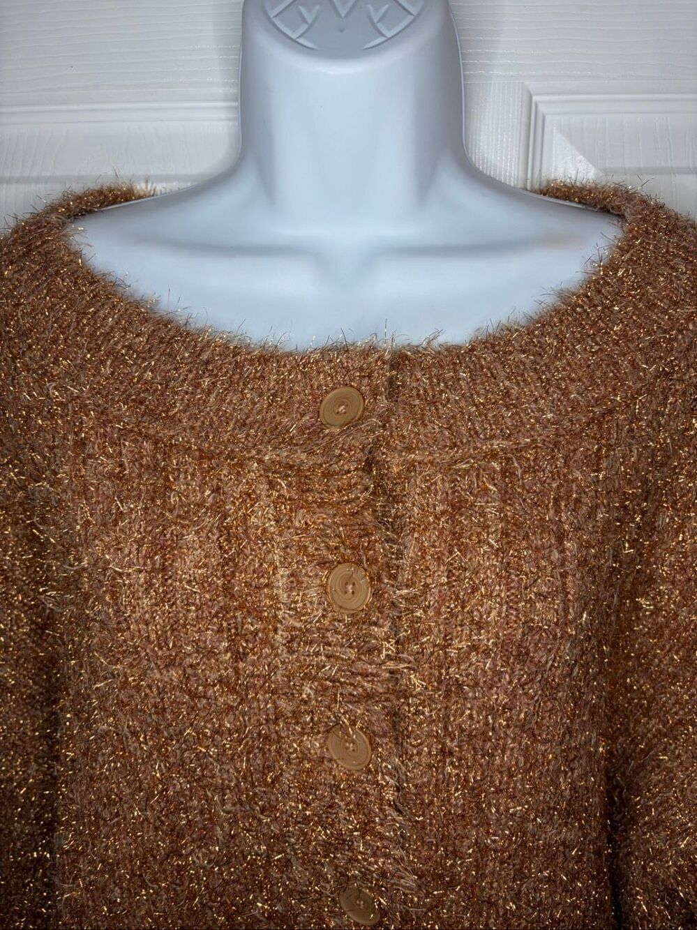 Anthropologie Boat-Neck Tinsel Cardigan Sparkly Sweater Mink Blush M NWT - Picture 8 of 16